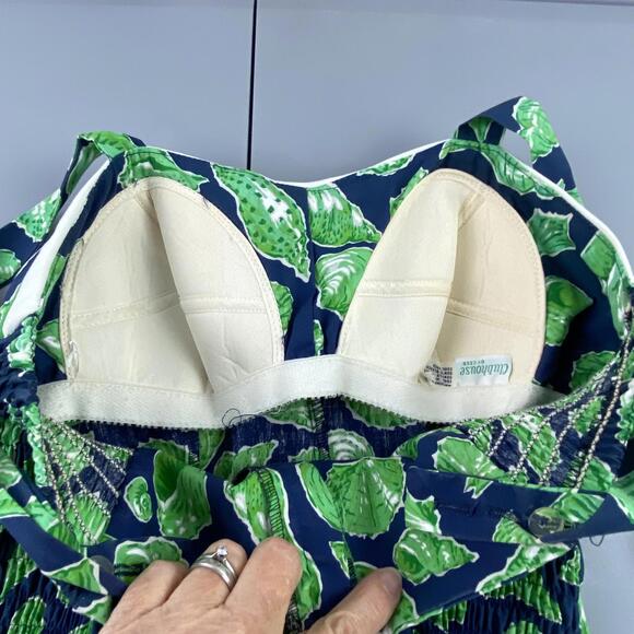 Vintage Clubhouse by Ceeb Navy Blue & Green Shell Print Sun Beach Dress - Picture 7 of 13